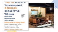 新宿ハワイアン隠れや店　4月1日20：00～22：00　国際交流イベント