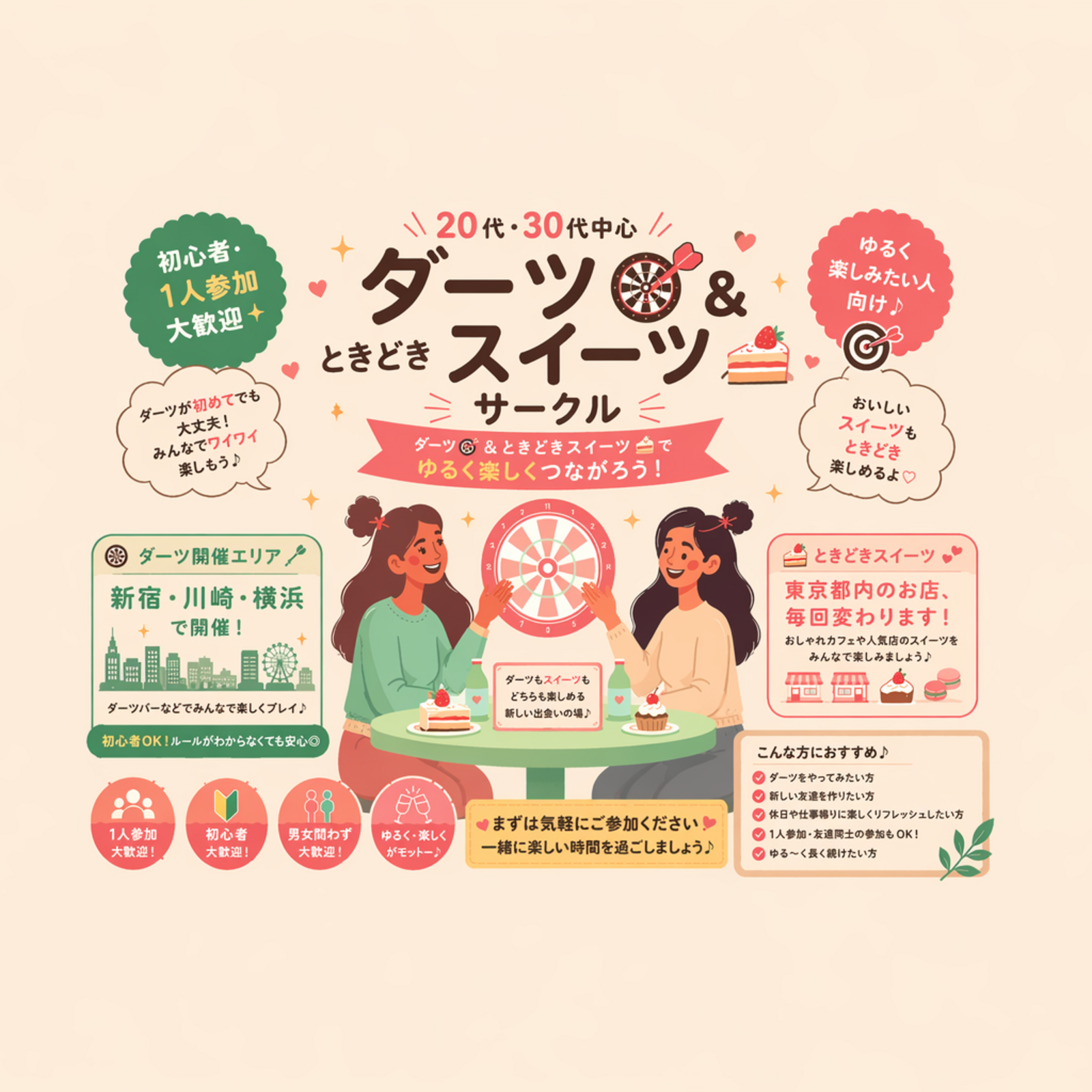 【20代・30代中心】ダーツ🎯＆ときどきスイーツ🍰サークル