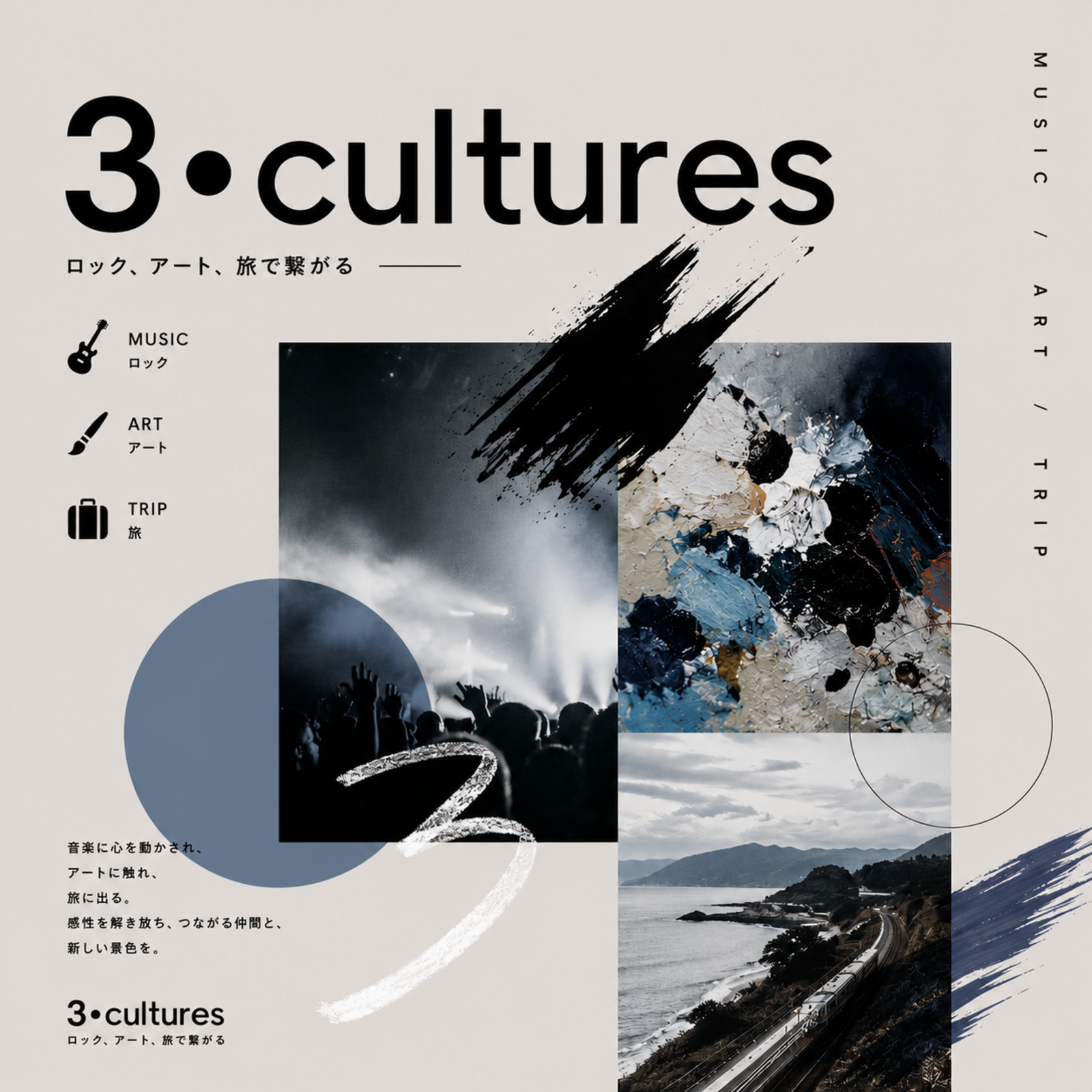 【3·cultures】ロック•アート•旅で繋がる