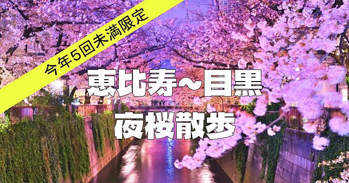【５回未満限定】恵比寿～目黒の夜散歩。目黒川の桜も楽しみます♪