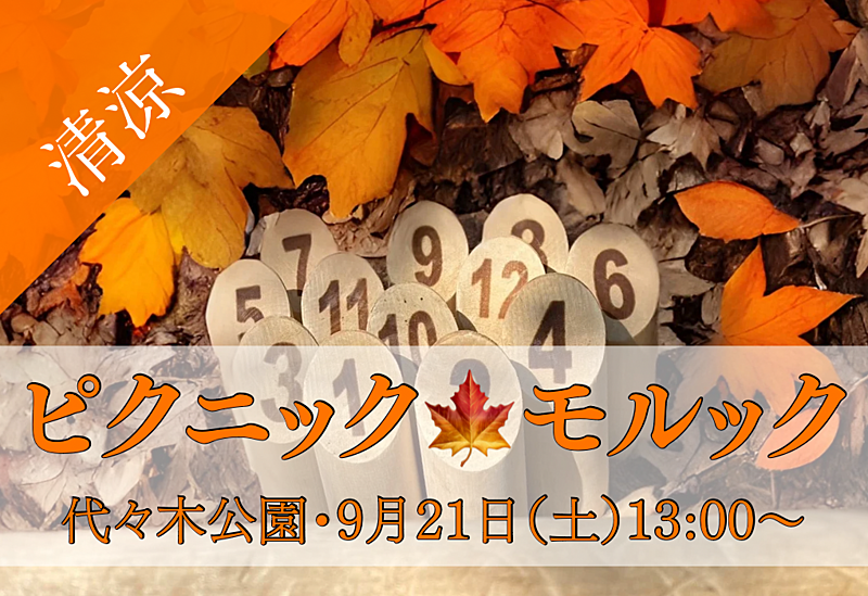 【ピクニック🍁モルック】9/21（土）13時〜代々木公園・未経験者歓迎・持ち物不要　涼しい季節に！