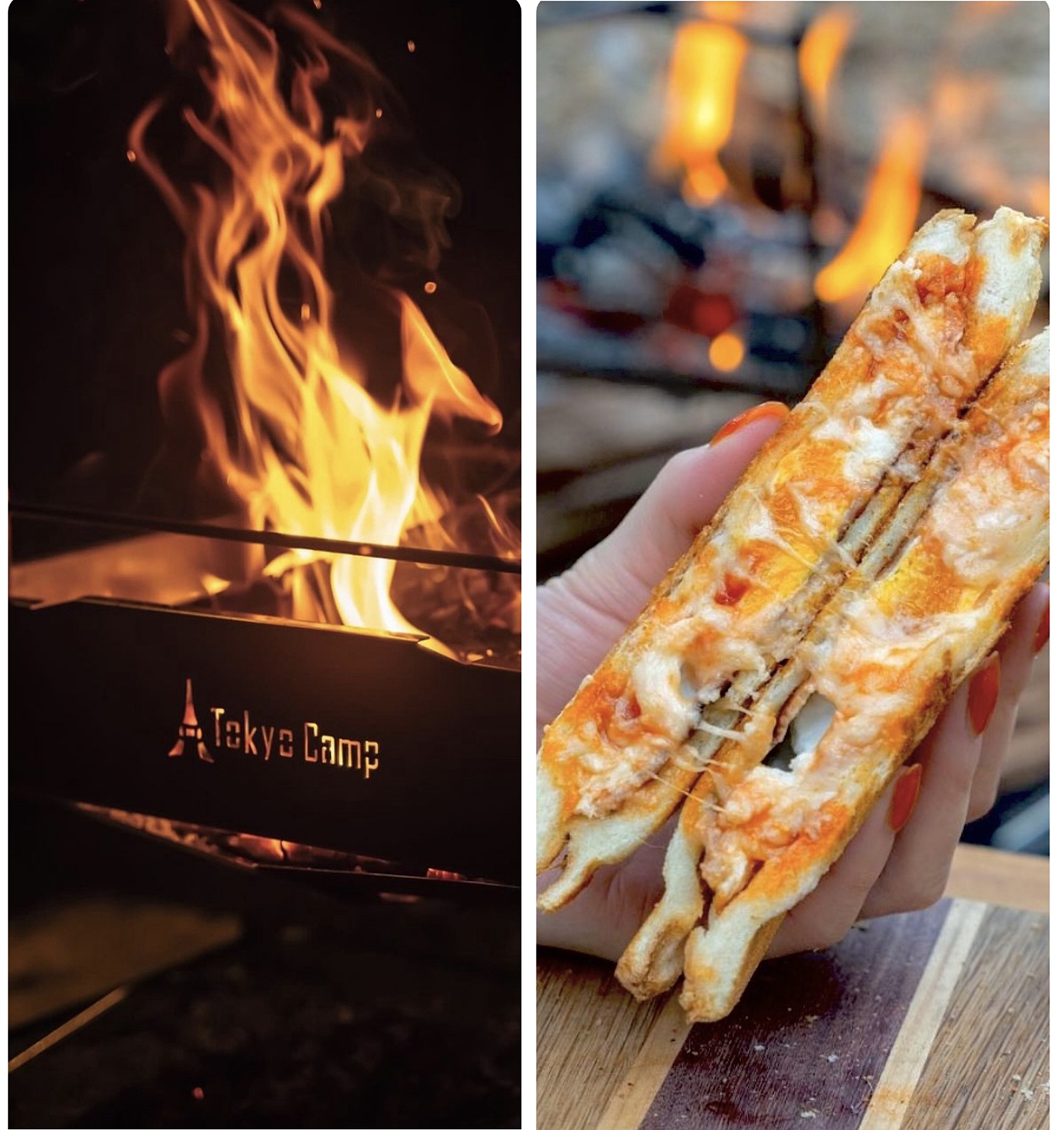 ホットサンド×焚き火🥪🔥外で食べるご飯はめちゃ美味いです🤤