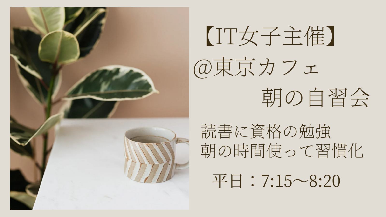 【@東京駅】【女性主催】遅刻、途中退席OK✨朝の自習会☕ 読書、勉強を習慣にしよう♪
