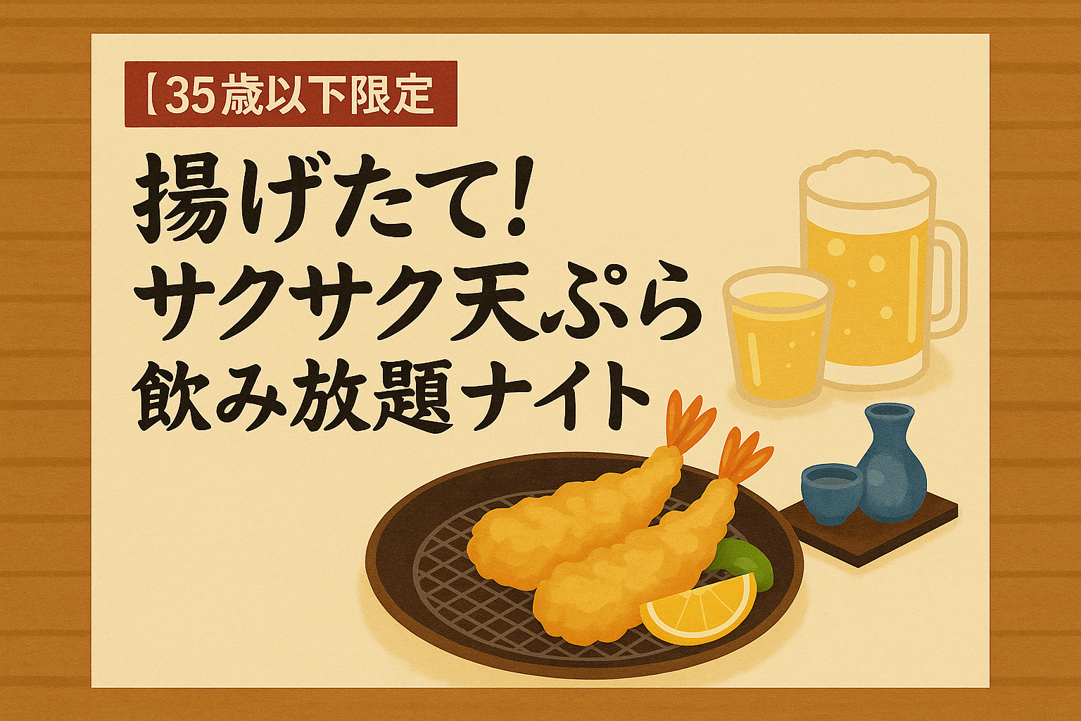 【35歳以下限定】揚げたて！サクサク天ぷら🍤と飲み放題🍶ナイト🌙