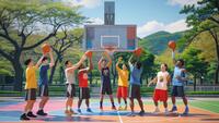 新横浜公園バスケットボールコートで屋外バスケ🏀