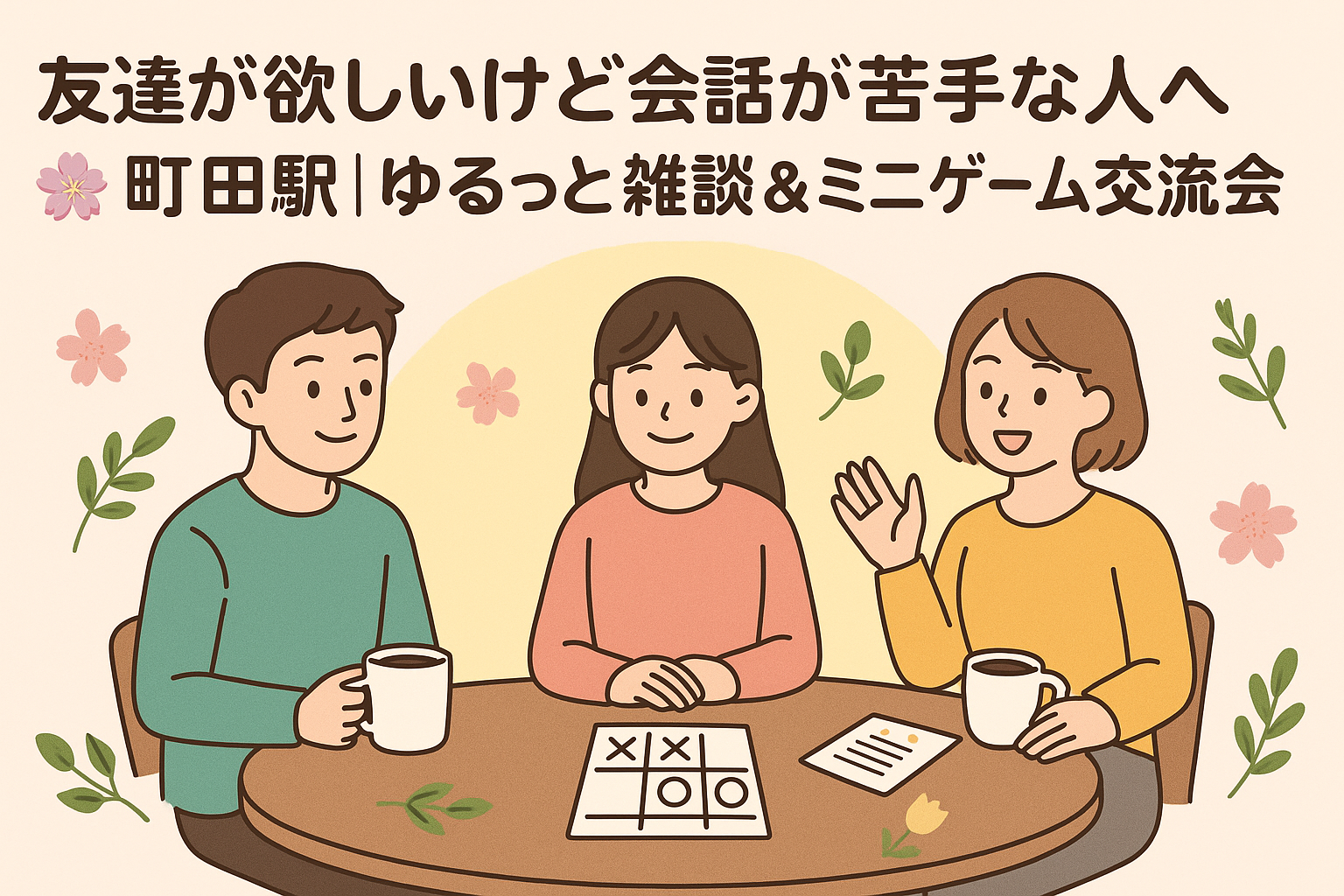 友達が欲しいけど会話が苦手な人へ🌸町田駅｜ゆるっと雑談＆ミニゲーム交流会☕️【開催決定！】