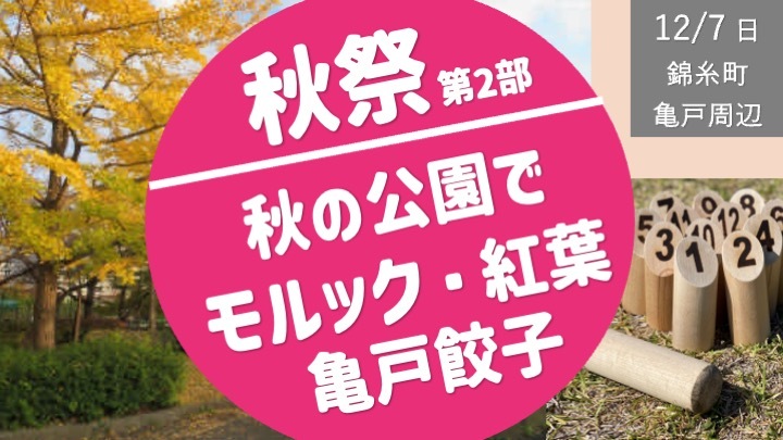 Hさん専用増枠【秋祭り 第２部】秋の公園でモルック・紅葉・亀戸餃子！