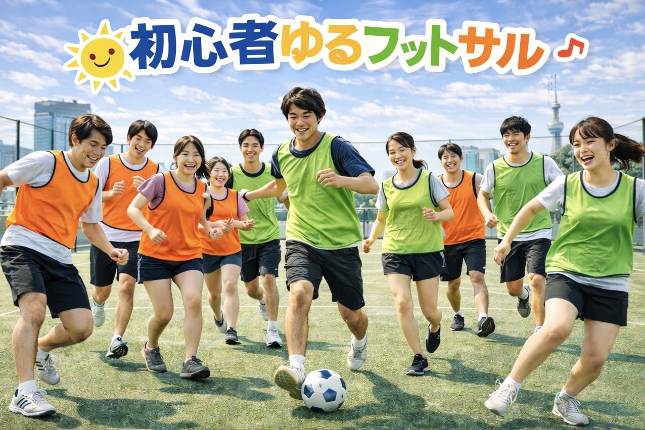  [20代中心][錦糸町(屋外)]初心者/1人参加/初参加/運動不足の方大歓迎！⚽️初心者ゆるフットサル♪