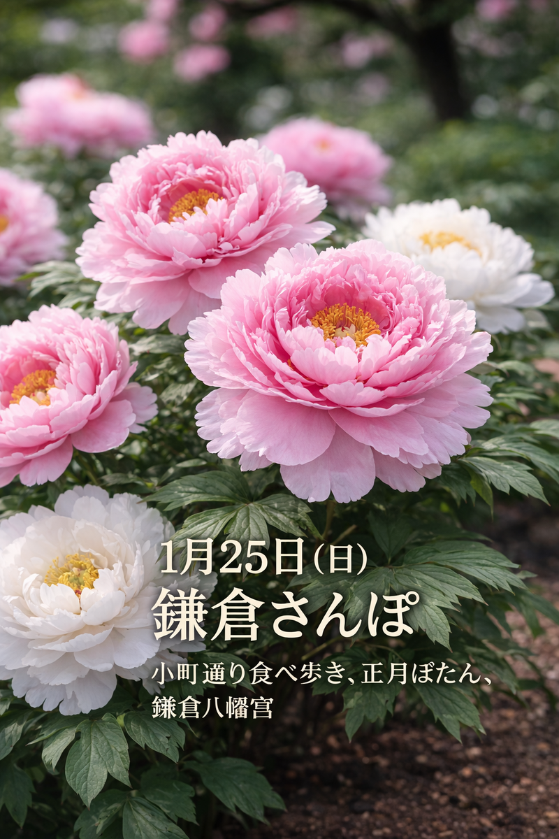 【1/25（日）鎌倉】30代限定鎌倉さんぽ！食べ歩き🍡正月ぼたん🏵️鎌倉八幡宮