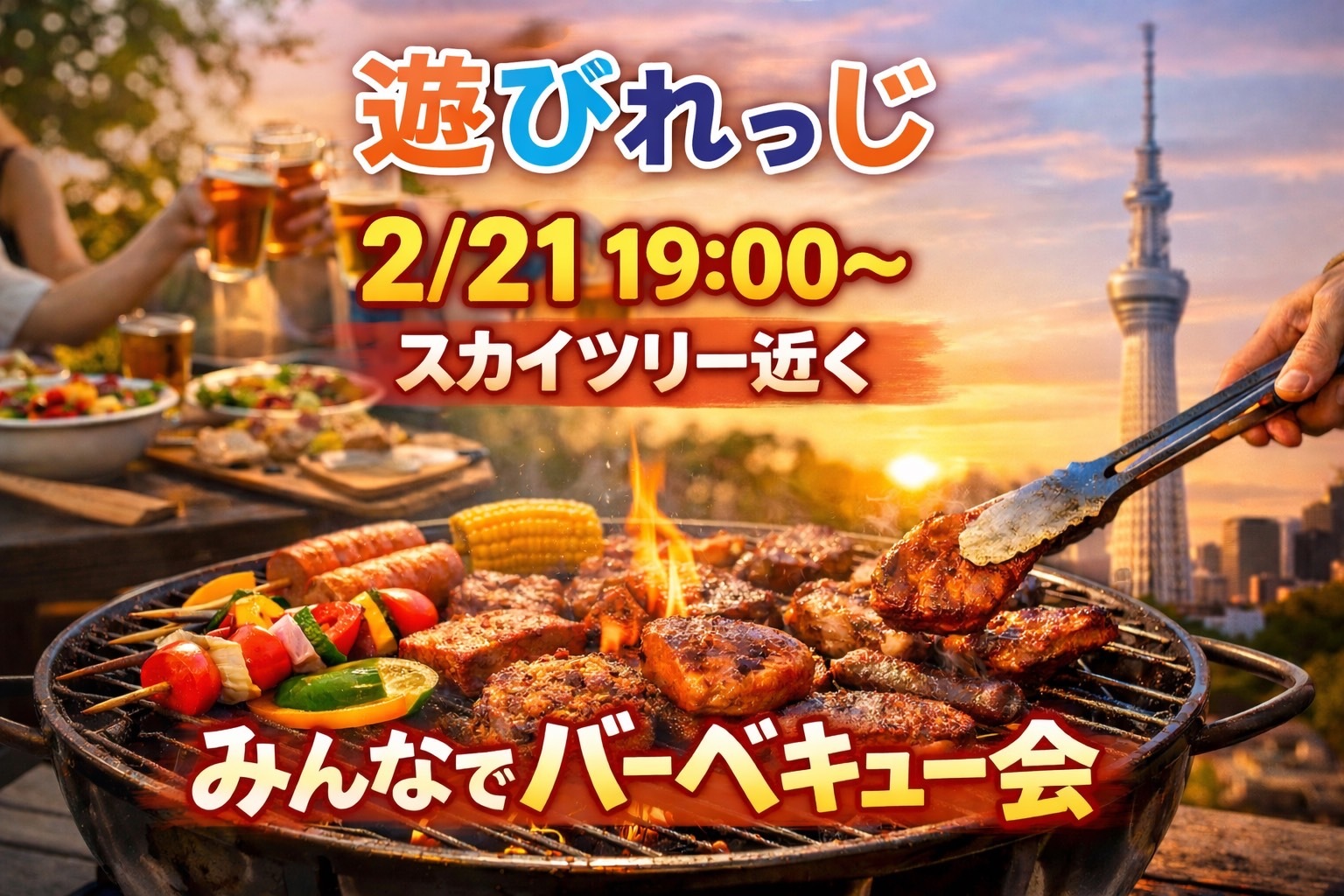 🌙 スカイツリー夜景BBQ×鍋食べ放題🫕
ゆるっと集まるルーフトップナイト✨