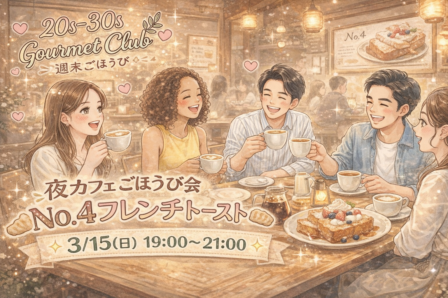 【初参加歓迎🎶｜女性も参加しやすく🌿】ゆるっと夜カフェ会 in No.4🍞✨