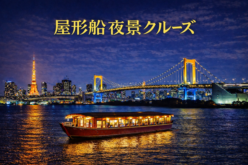 5/24 屋形船で行く東京湾ナイトクルーズ！新鮮なお刺身と揚げたての天ぷらを楽しもう！