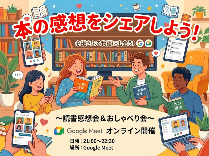 【オンライン】読書好き限定！気軽にアウトプット＆感想シェア会✨本に触れて世界を広げよう