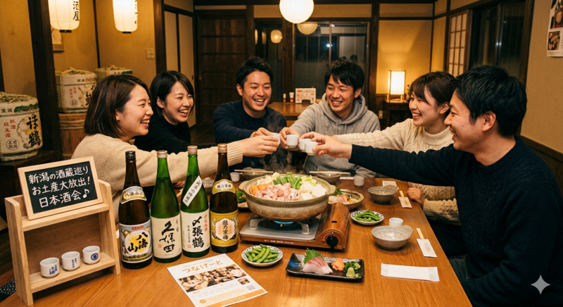 新潟の酒蔵巡り・お土産大放出！厳選日本酒を囲んでお鍋を囲む会♪