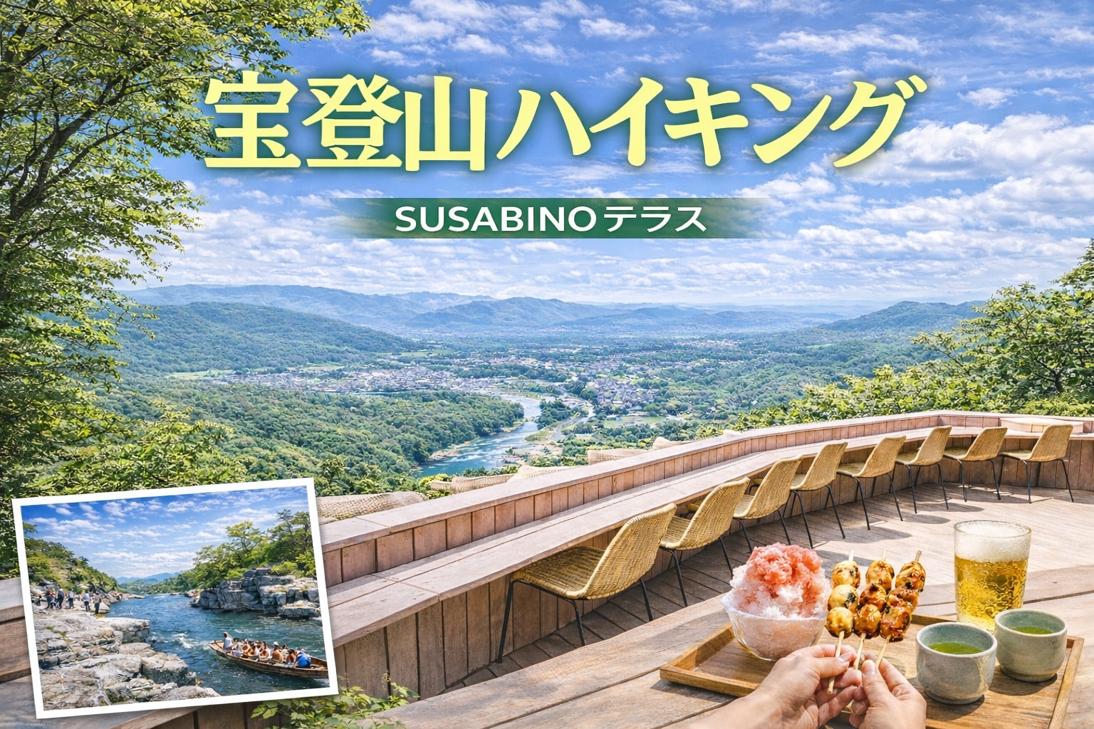 【初心者歓迎】宝登山の新名所「SUSABINOテラス」へ！岩畳・食べ歩き・ライン下りなどの長瀞散策もします！