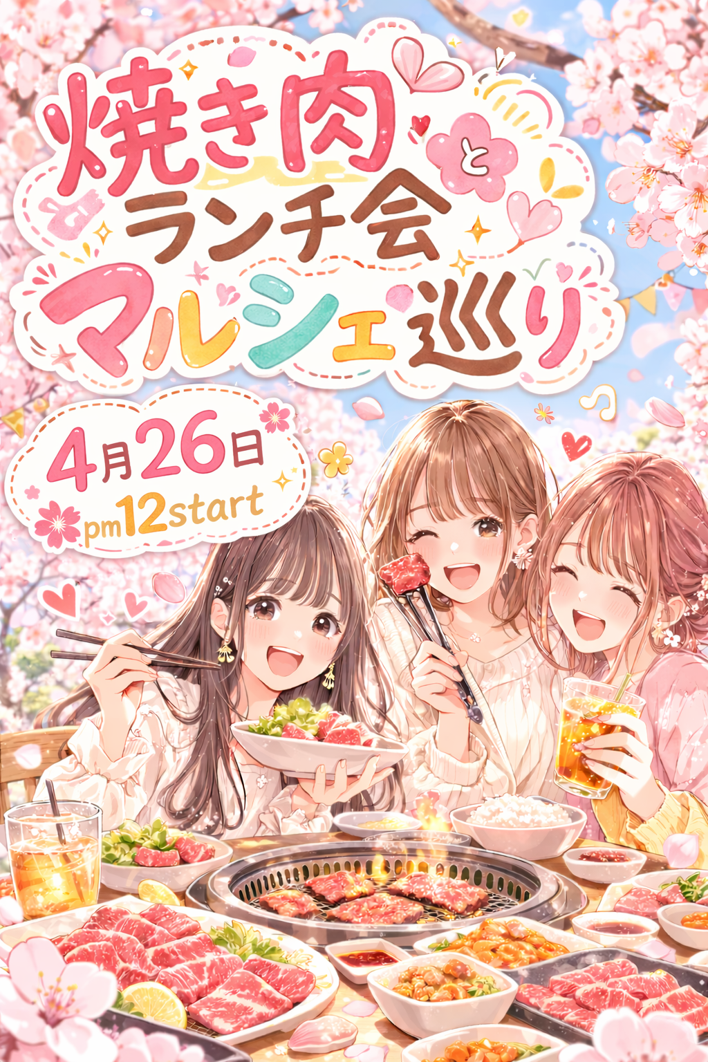 【大阪4/26日曜開催】女性のみ募集🎀焼き肉食べ放題ランチ1500円☕友達作り＆マルシェ巡りイベント🌿