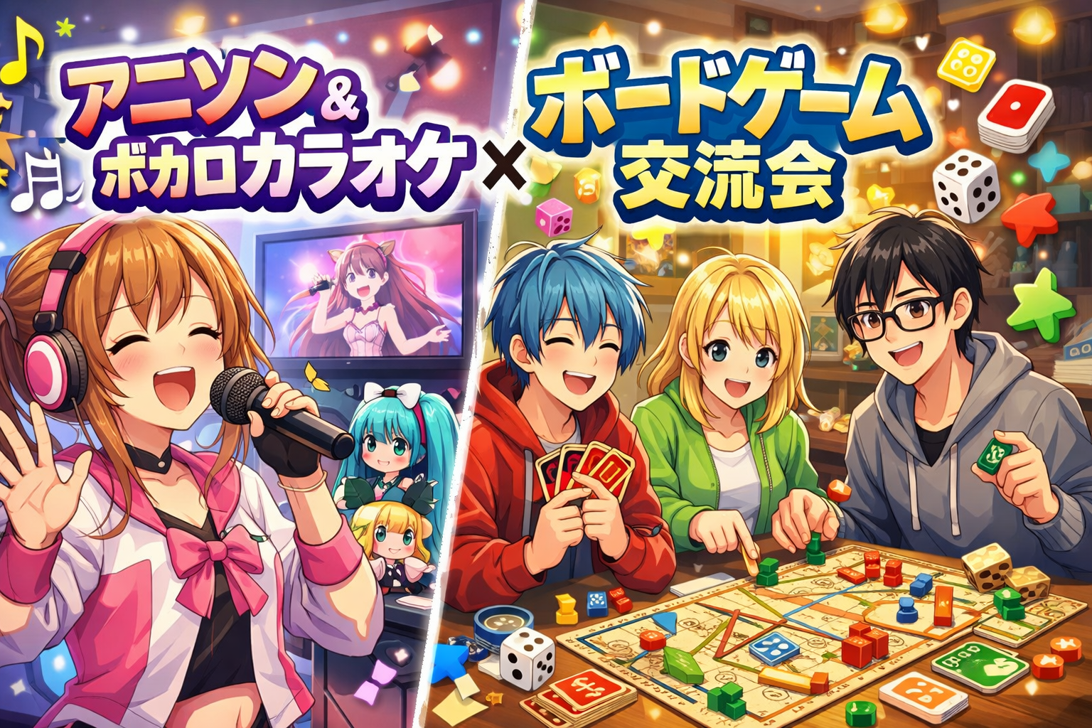 🎤アニソン・ボカロ好き集合❗️カラオケ×ボードゲーム交流会🎲