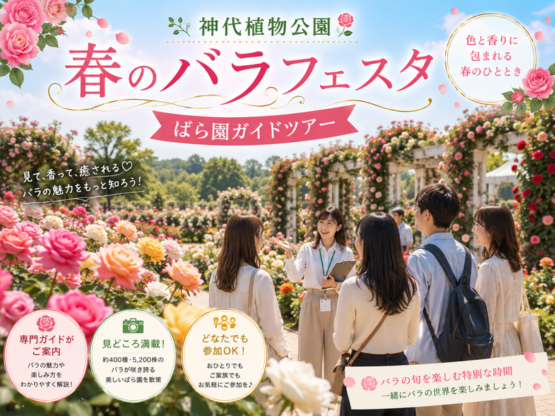 《ばら園ガイドツアー》ワイルドローズ、オールドローズ、モダンローズなど解説付きで楽しもう🌹