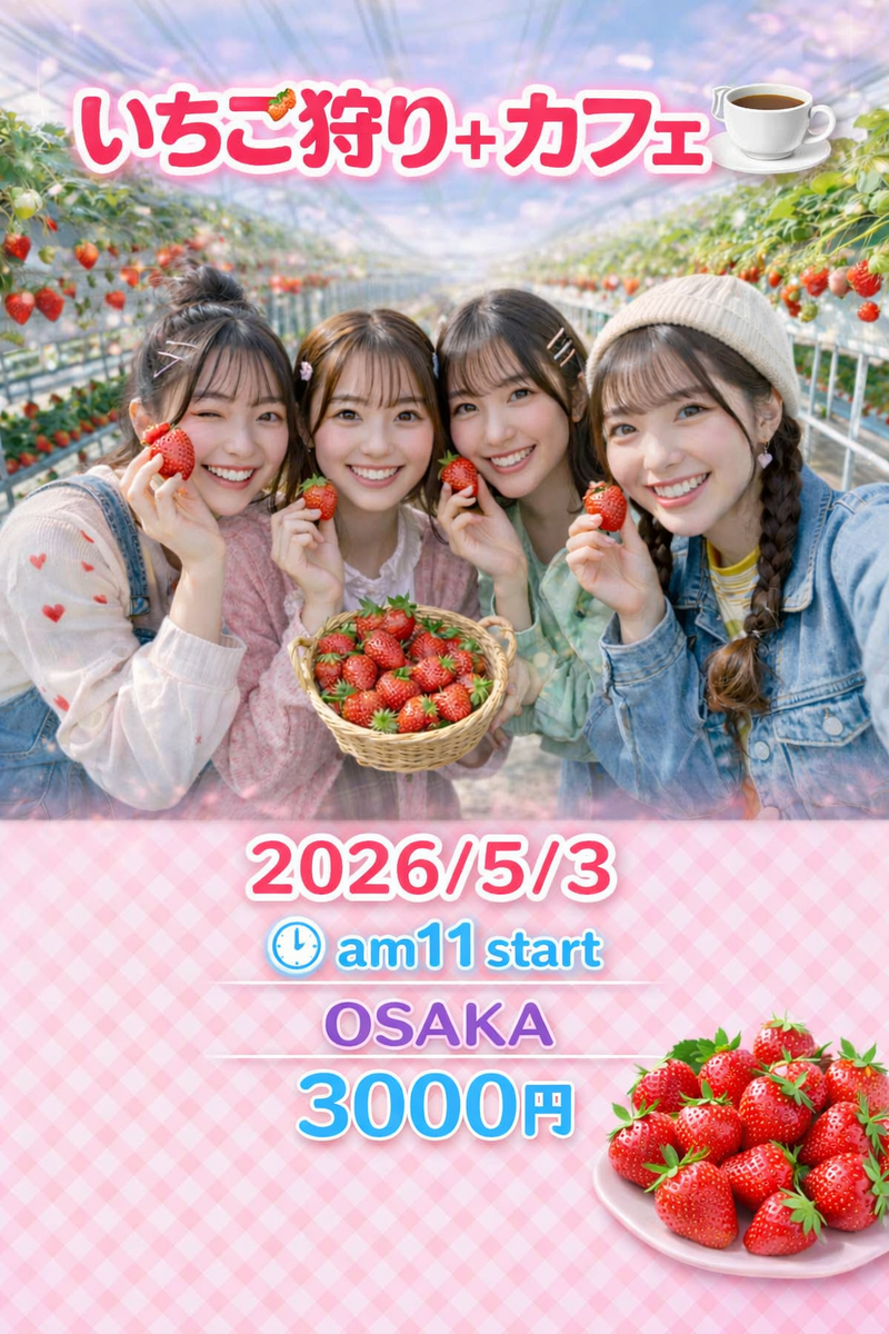 【5/3（日）大阪八尾🍓】女子のみ募集・いちご狩り＆親睦会
