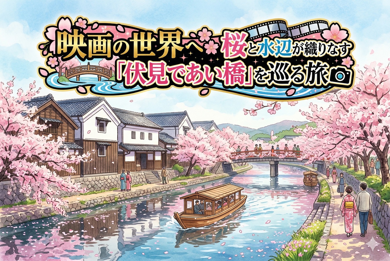 【街歩き】映画の世界へ🌸桜と水辺が織りなす「伏見であい橋」を巡る旅📷