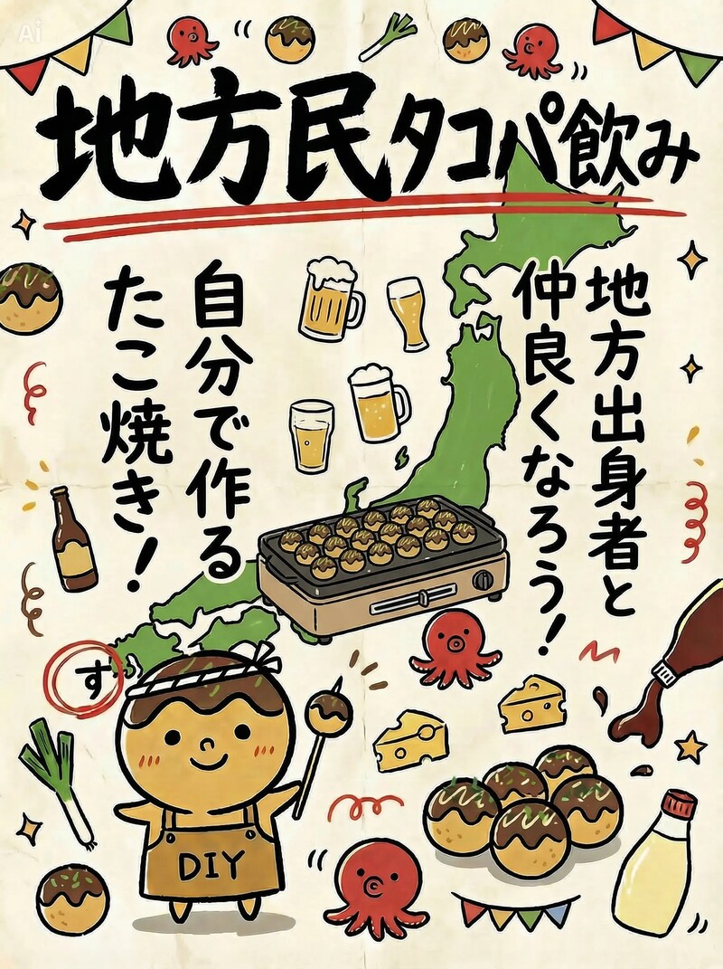 【地方民限定】地方民タコパ飲み！🐙｜同郷トークでつながる夜🍻✨