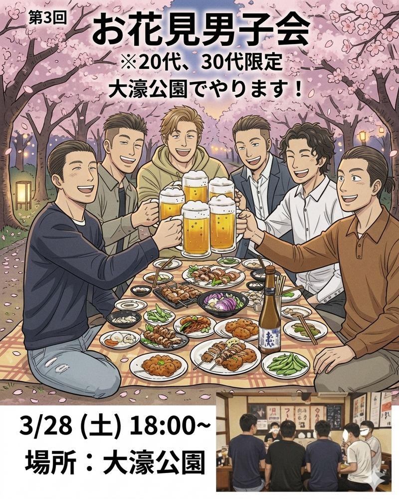 【第3回】大濠公園でお花見男子会！20代・30代限定【あと4名】