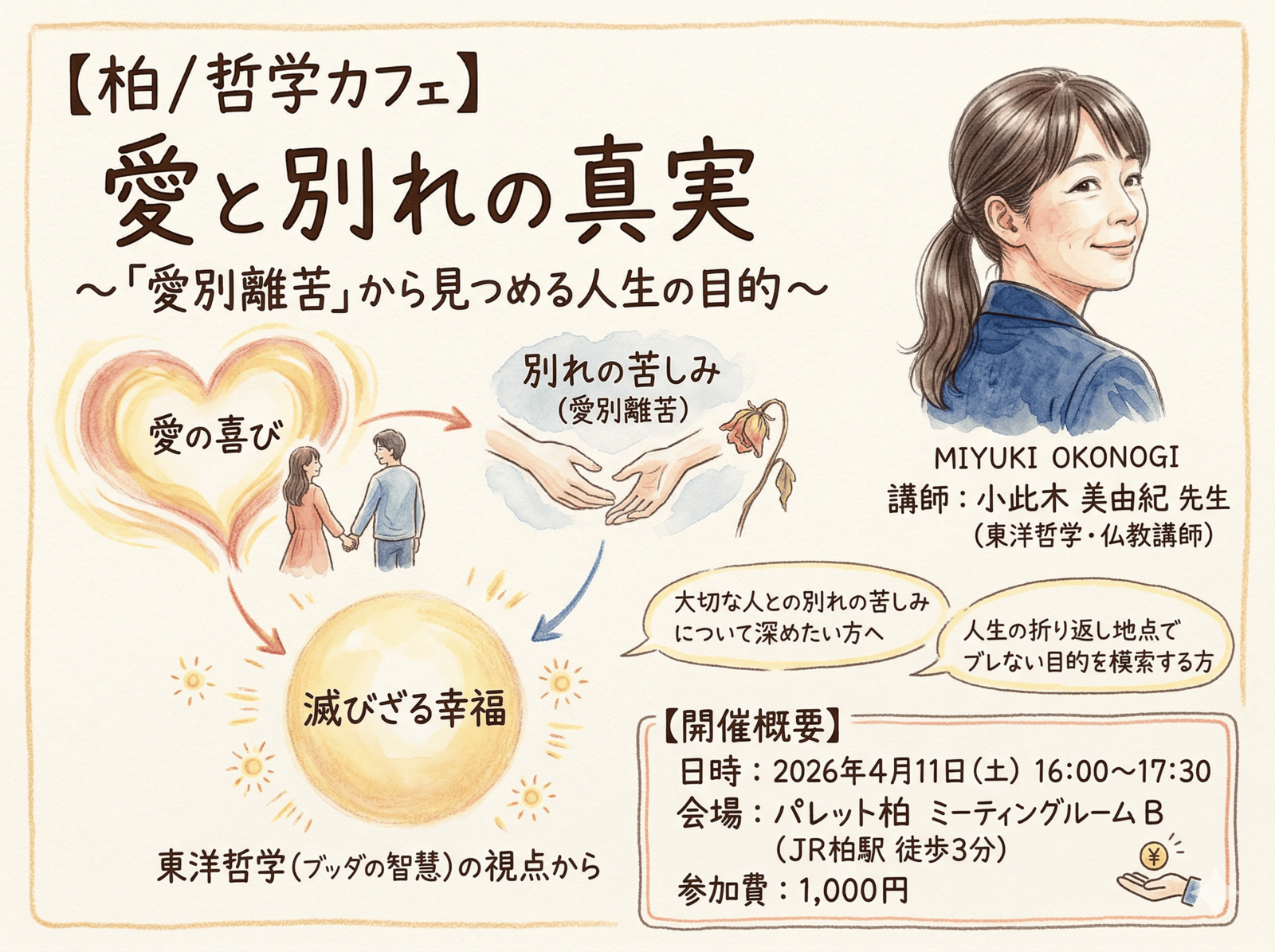 【柏/哲学カフェ】愛と別れの真実 〜「愛別離苦」から見つめる人生の目的〜