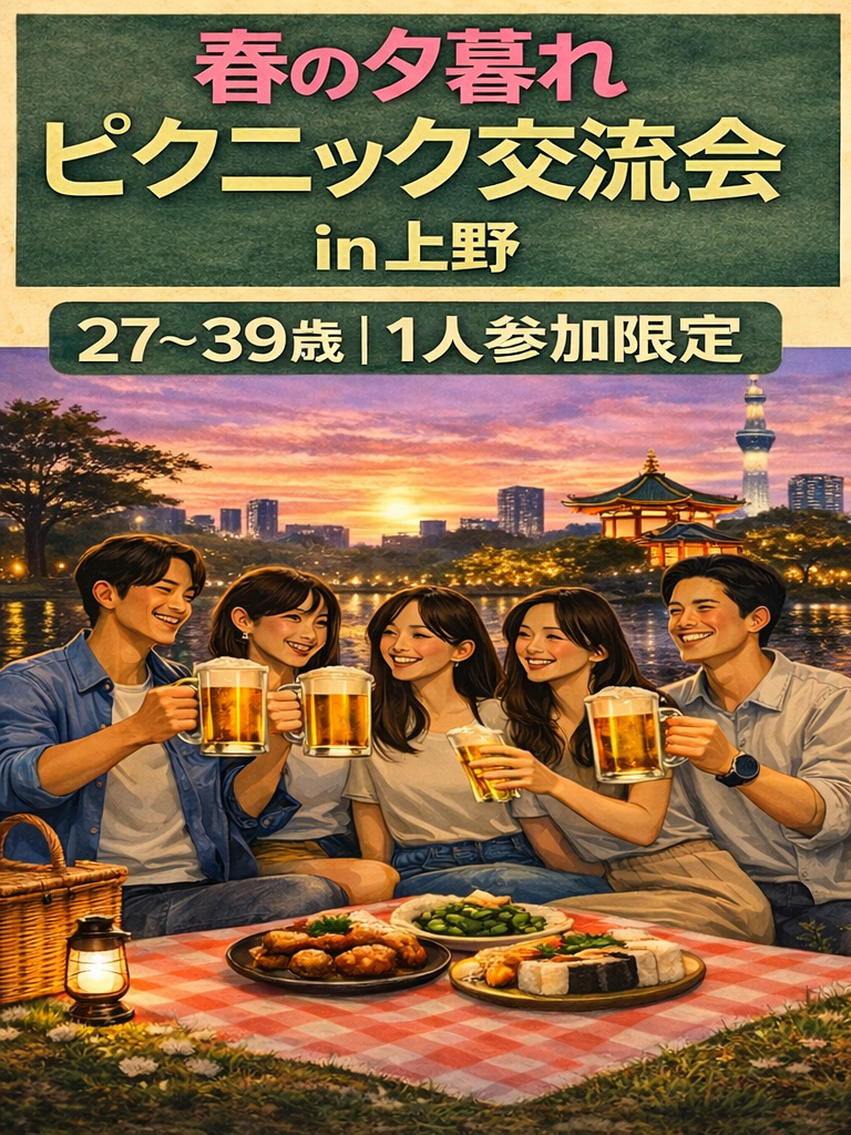 4/18(土)17:30開催！春の夕暮れピクニック交流会 in 上野｜1人参加限定
