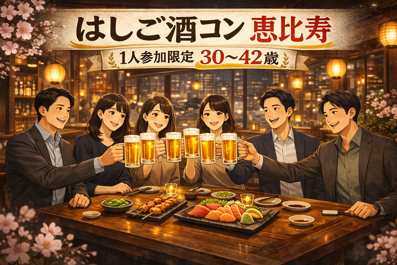 4/10(金)20:30開催！恵比寿はしご酒コン｜1人参加限定・30〜42歳