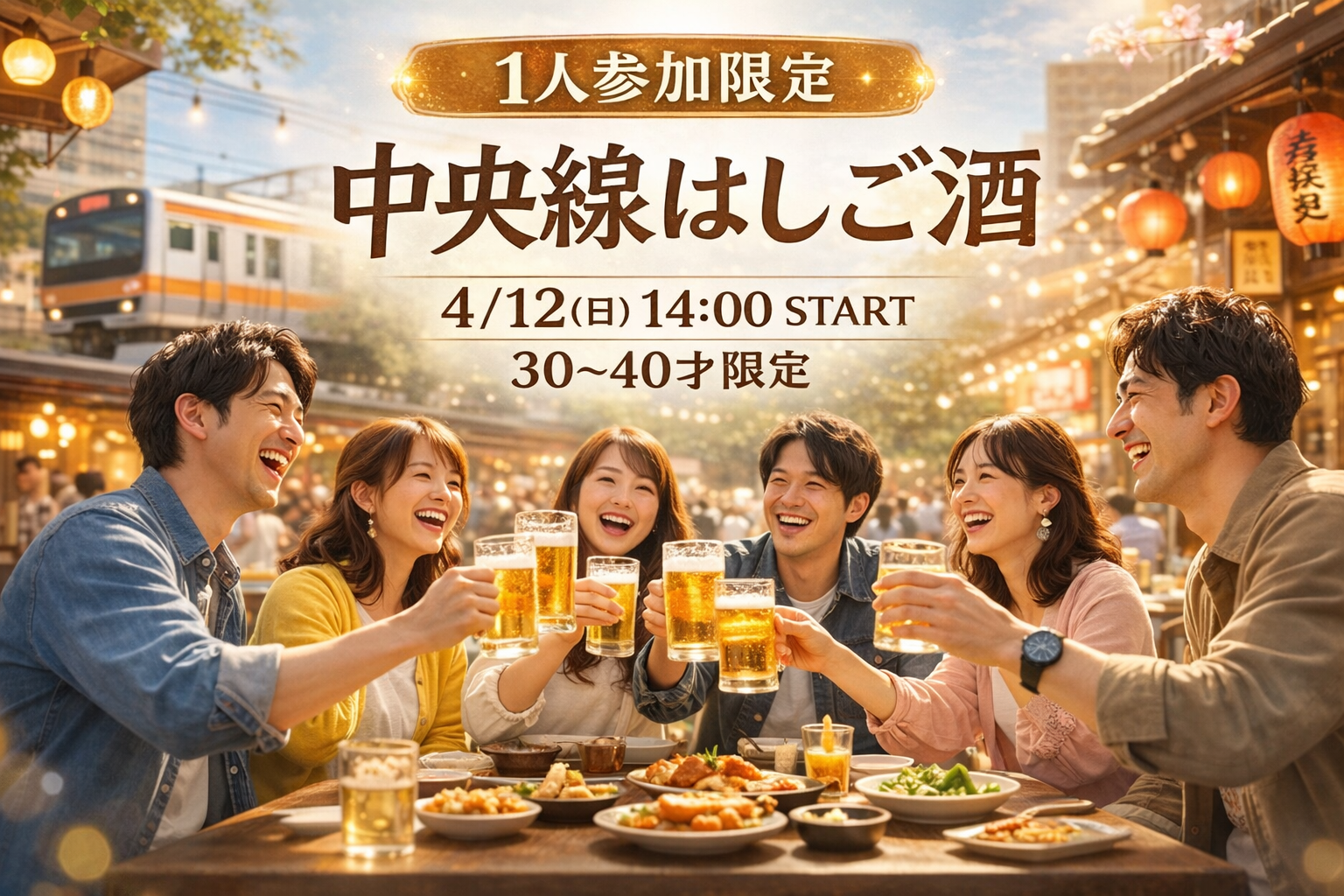 4/12(日)14:00開催！【高円寺】昼飲み万歳！中央線はしご酒｜1人参加限定・30〜40歳
