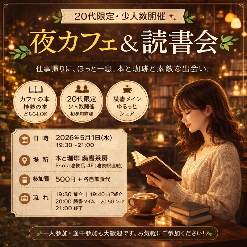 【20代中心】夜カフェ×読書会📖☕️（初参加9割）
