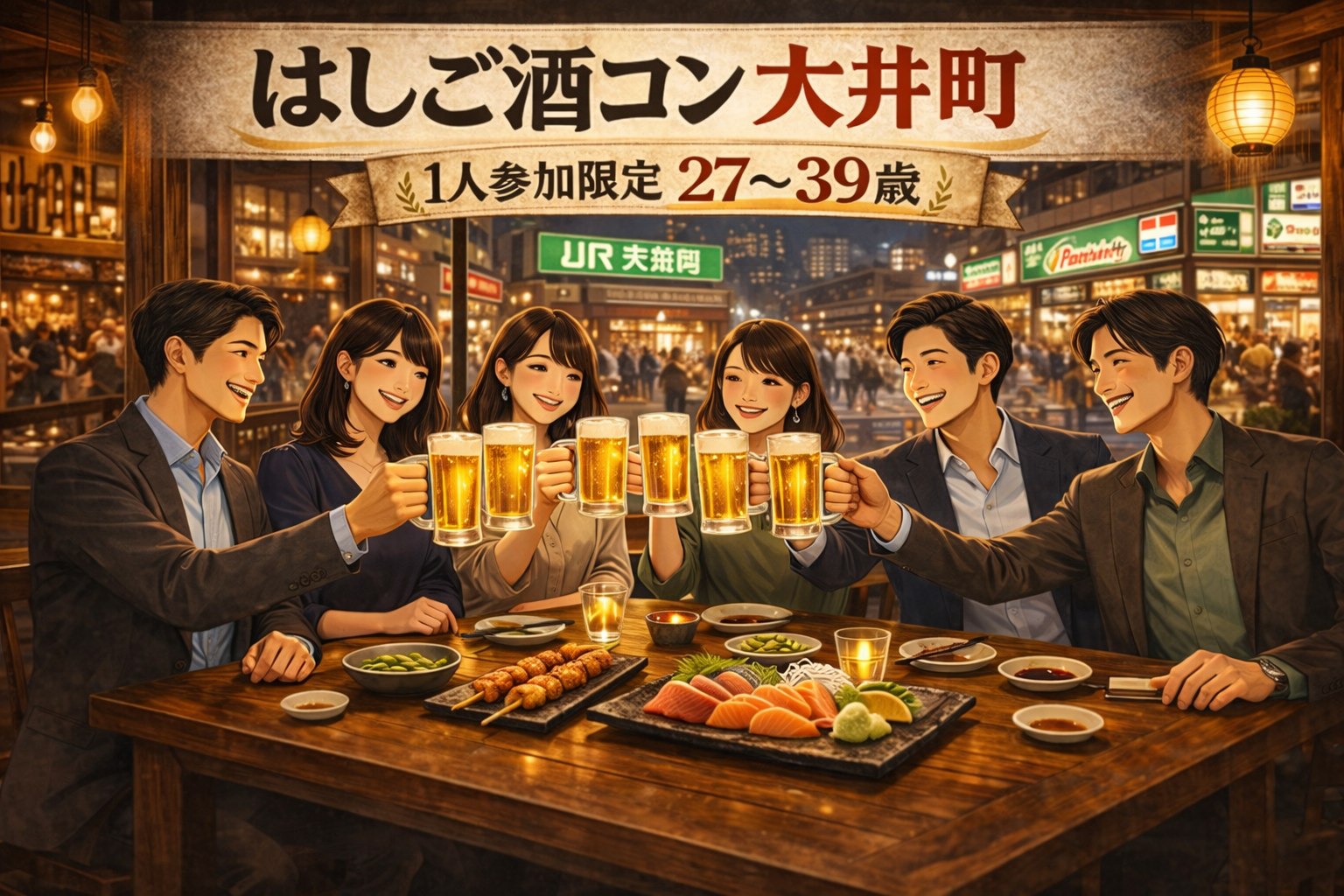 4/16(木)20:00開催！大井町はしご酒コン｜1人参加限定・27〜39歳
