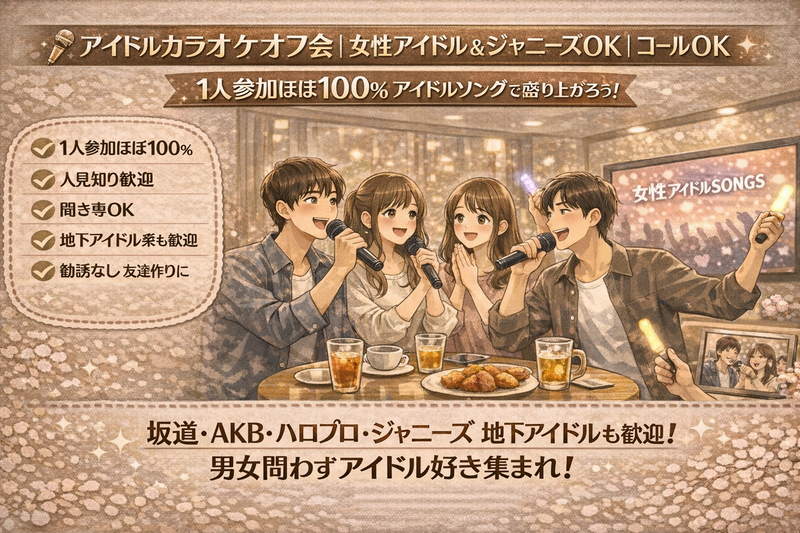 女性主催　新宿｜カラオケ｜女性アイドル　ジャニーズ｜コールOK｜1人参加ほぼ100%