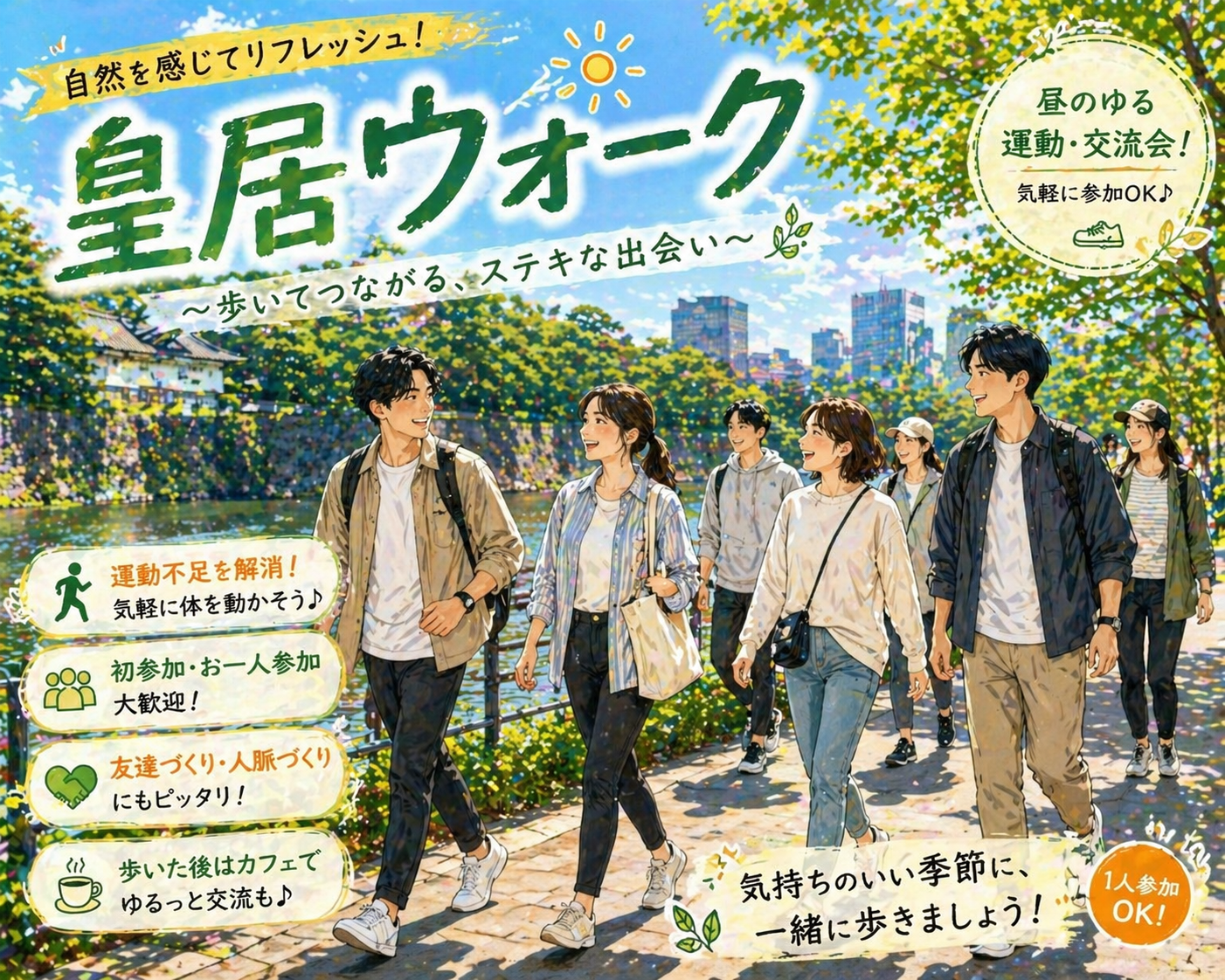 当日◎🌲皇居ゆるウォーク✨一緒に運動始めましょ【年齢制限なし会です】服装自由❗️途中合流OK❗️あらさんぽ会