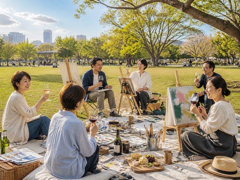 【木場公園】色と線であそぶ、ほろよいアート会🍷🎨GW最終日！アートな思い出一緒に作りましょう【少人数】