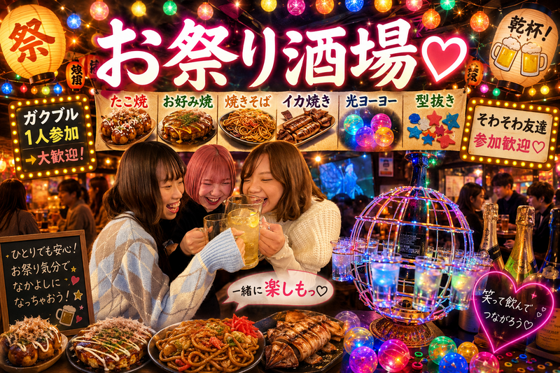 テーマを楽しむ💓今回は"お祭り酒場"みんなで食べて飲んで騒いで楽しもう 💓 飲み放＋楽しみ放題✨