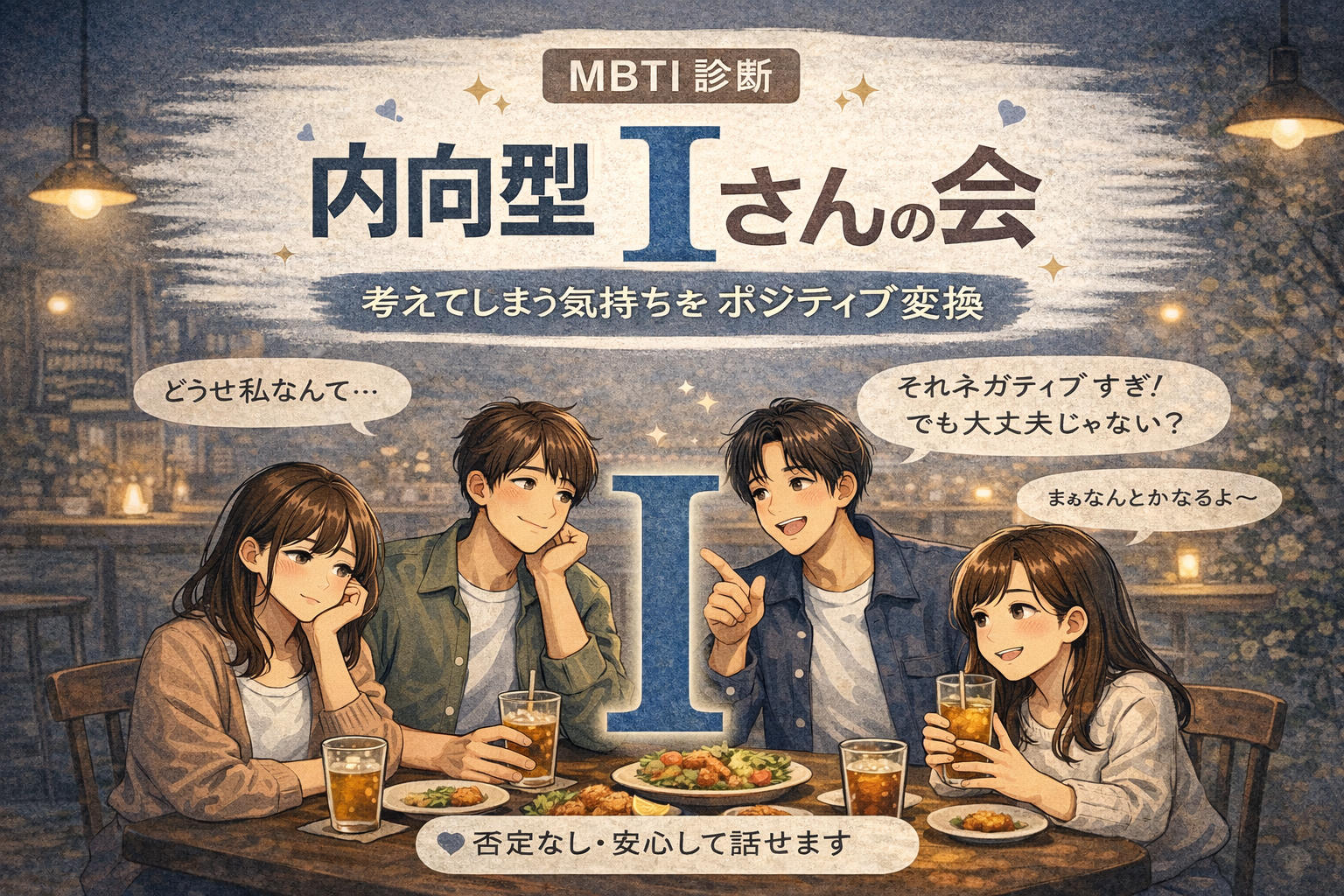 🌸月曜開催🌸 MBTI " I "の内向的な方の前向きチェンジ交流ナイト！ゆったりご飯食べよう😌