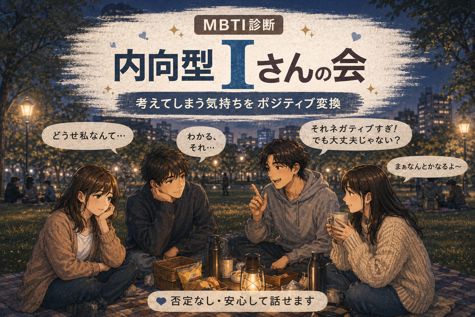 早割中 ! 🌀月曜開催🌀 * MBTI 【 I 】の内向的な方の前向きチェンジナイト * 公園でゆったり話そう😌