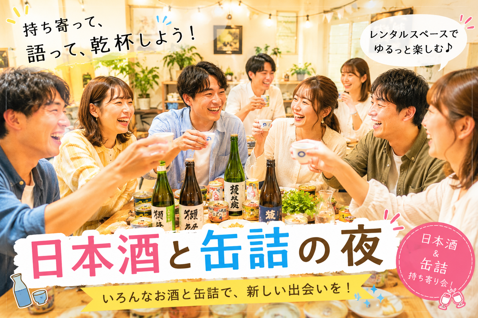 【女性主催✨】【キャッシュバック制度有り！】日本橋フリースペースで大人の日本酒×缶詰持ち寄りナイト！🍶🥫