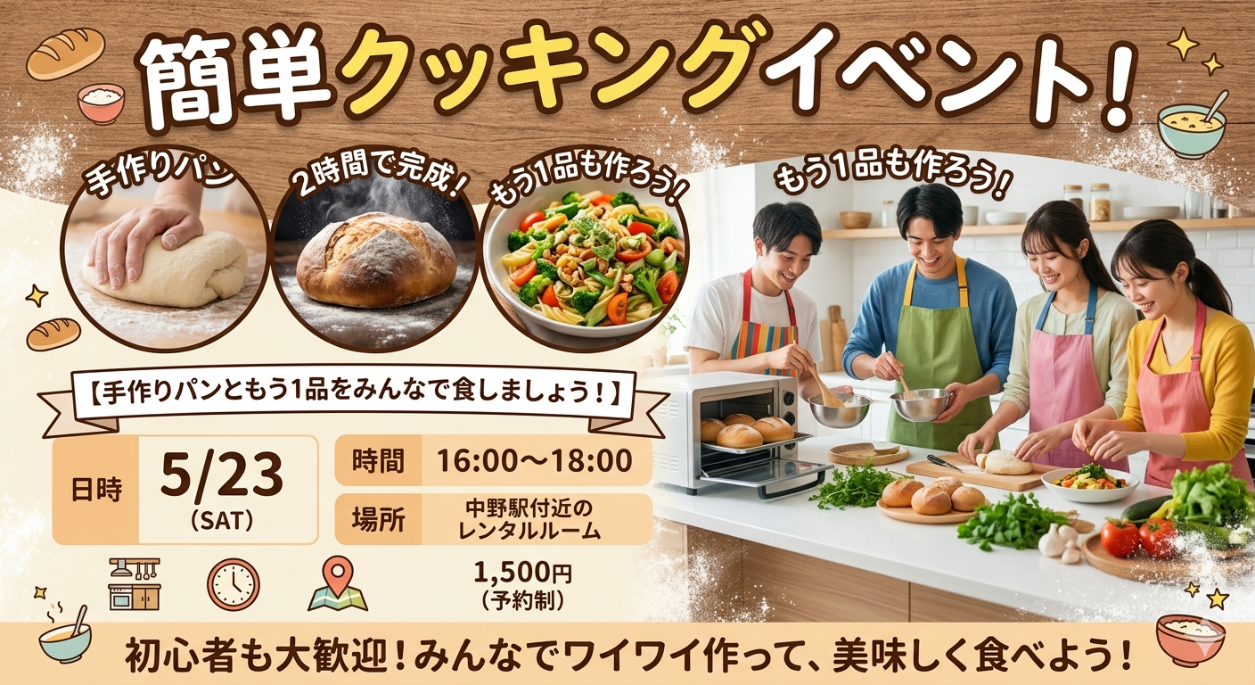 【焼きたてパンを2時間で？！】土曜の夕方にサクッと簡単クッキングパーティー✨