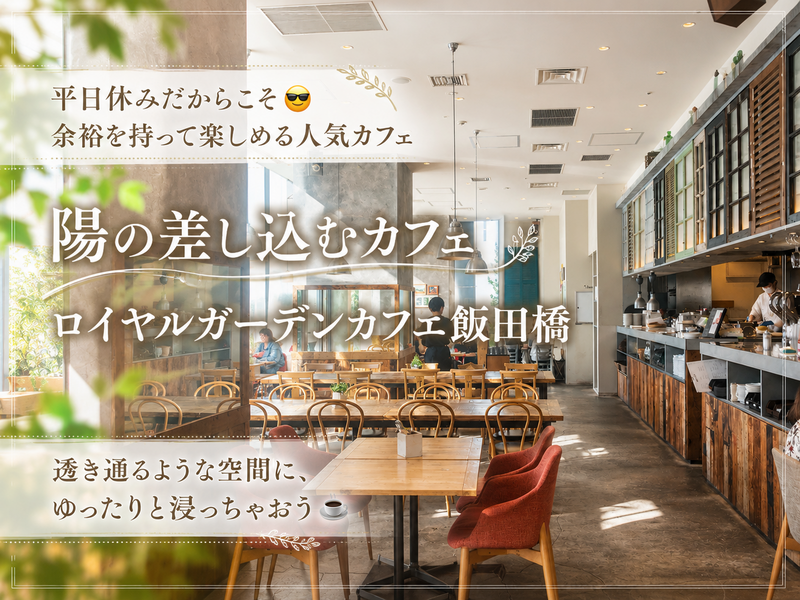 【20代〜30代】平日だから空いててゆったり楽しめる😎陽の差し込む透き通るような空間ロイヤルガーデンカフェ飯田橋