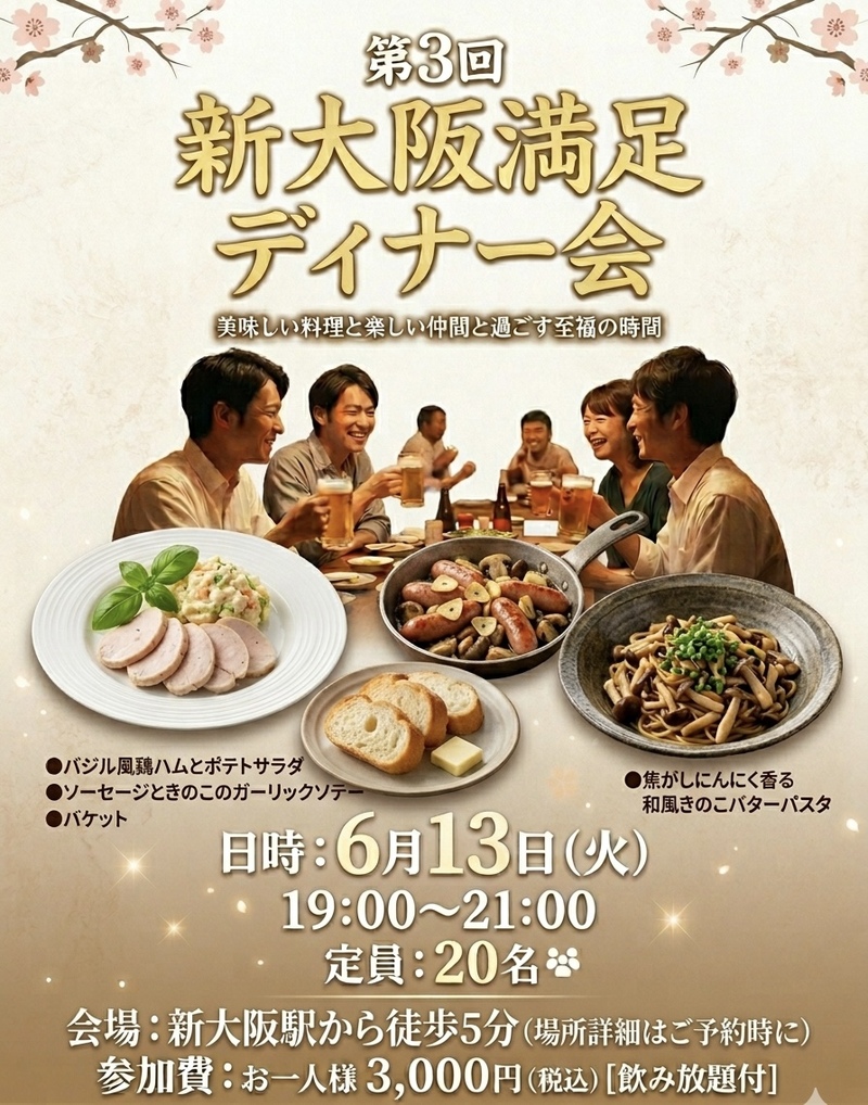 6/13開催【20代限定】第３回新大阪大満足ディナー会