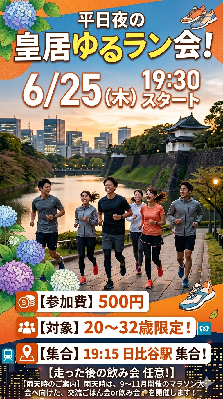 【6/25(木)日比谷駅集合🏃‍♀️】20〜32歳限定！皇居ゆるラン会🏃‍♀️チャレンジ仲間を作ろう✨