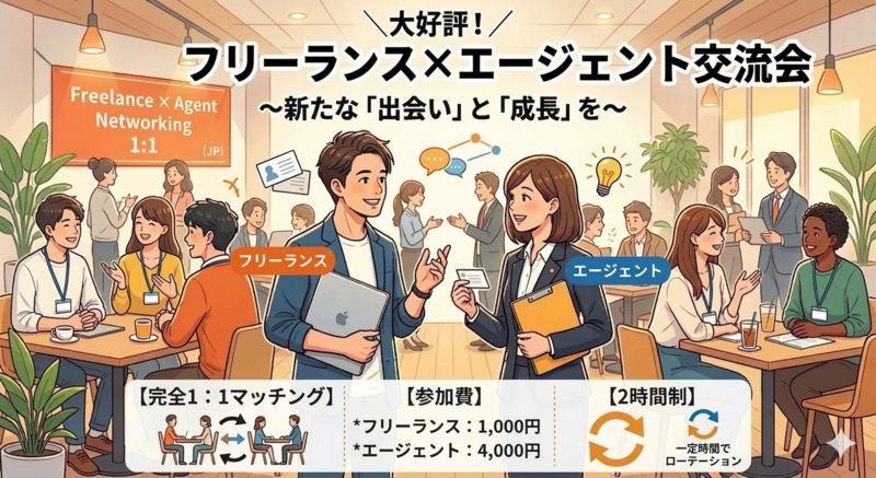 フリーランス×エージェント交流会｜案件・人材マッチング｜着席ローテーション制　※領収書発行可