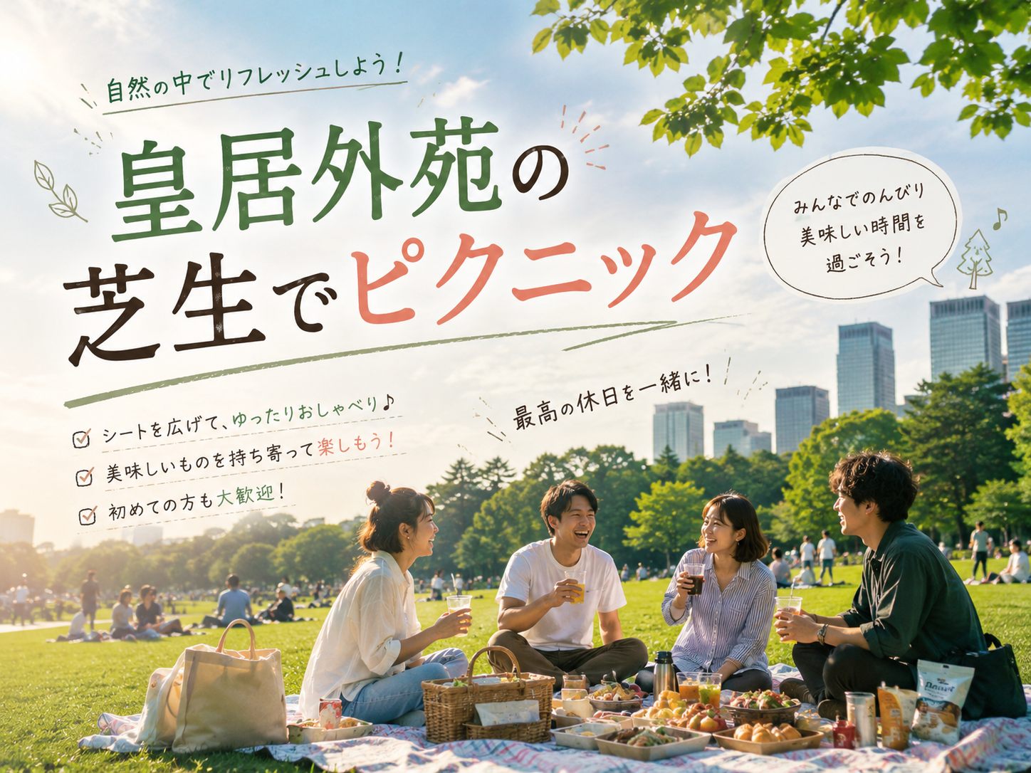 ☀️皇居でゆるピクニック🌳【25-36歳1人参加限定】途中参加退出OK🙆‍♀️早割🉐