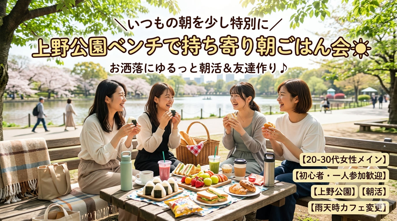 ＼朝を少し特別に✨️／上野で持ち寄り朝ごはんピクニック☀️【一人参加・初参加歓迎】22歳〜32歳までの新しい友達作り🌈