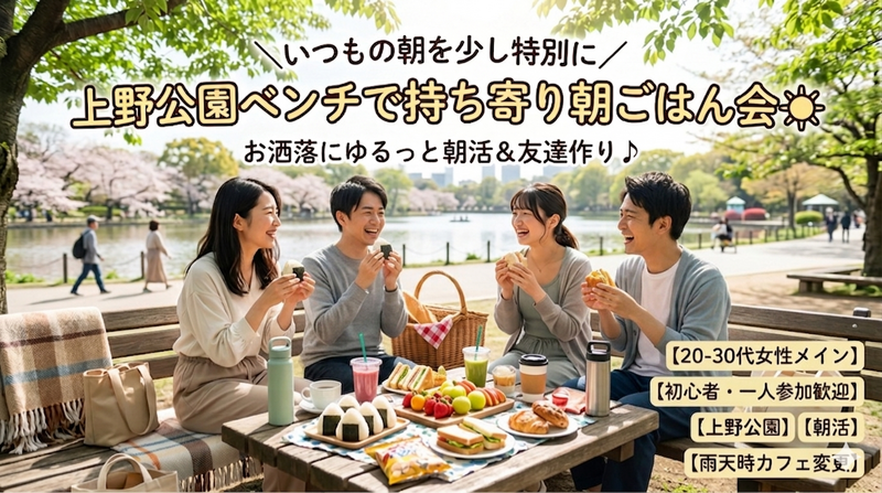 ＼朝を少し特別に✨️／上野で持ち寄り朝ごはんピクニック☀️【一人参加・初参加歓迎】22歳〜32歳までの新しい友達作り🌈