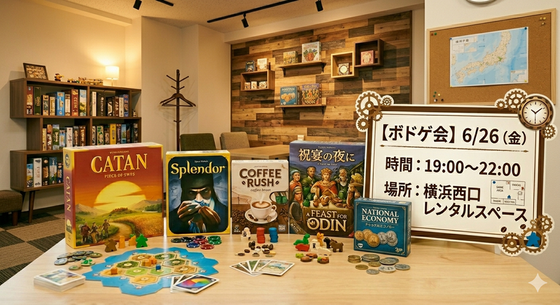 平日夜開催　6/26(金)横浜西口ボードゲーム会🎲
初心者大歓迎!　仕事終わりの途中参加👍️