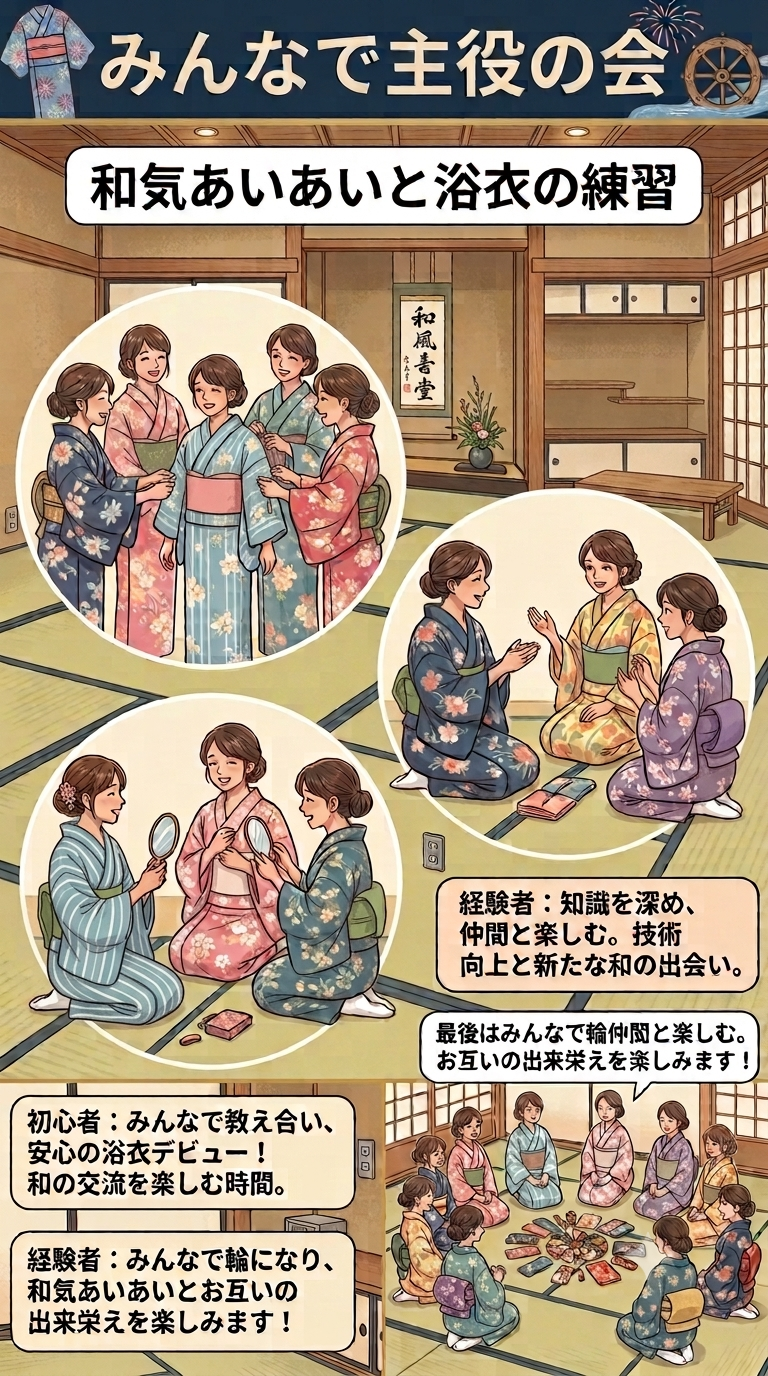 【7/20開催】【女性限定】みんなが主役！初心者も経験者も和気あいあいと楽しむ浴衣の着付け練習＆交流会