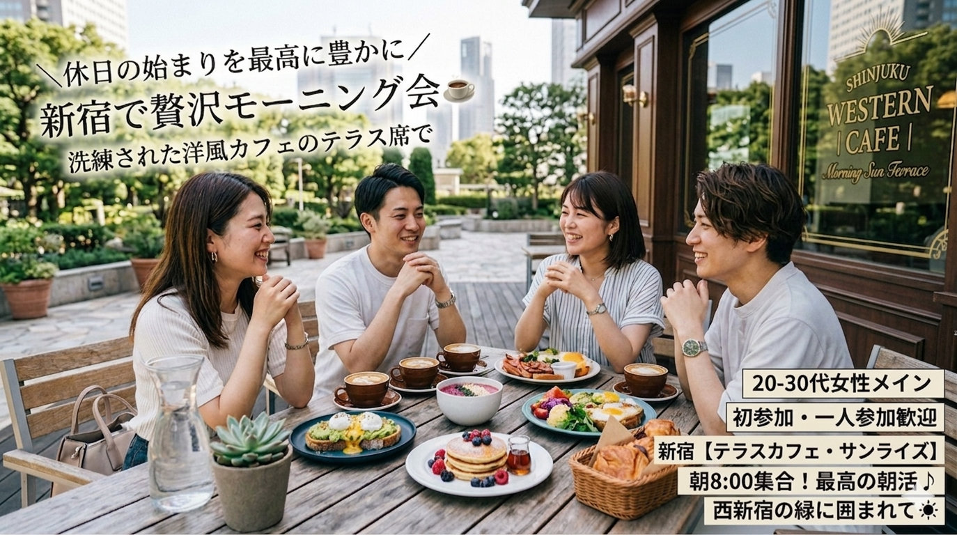 【22歳~32歳集合🙌】新宿の海外風お洒落カフェで贅沢あさごはん🍴☀️朝活＆友達作り🌈（初参加・一人参加歓迎🌻）